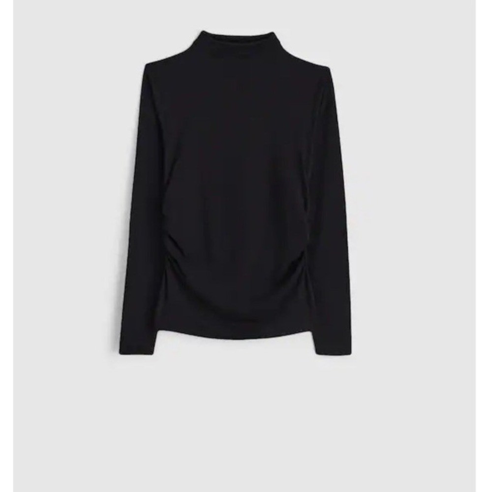NWT Madewell XL Ruched Mockneck Long-Sleeve Top Jet Black
